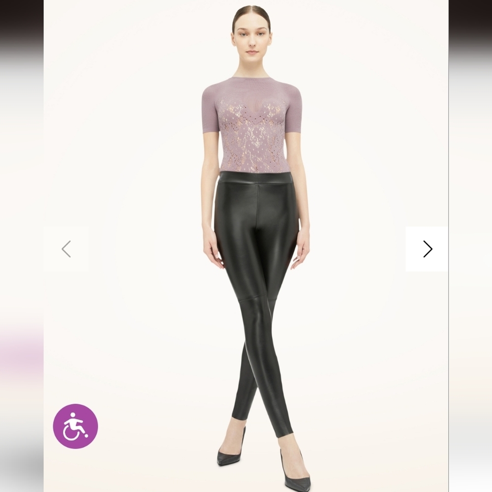 Wolford Faux Leather Estella Leggings (8) Fits Us 4 Black Run Small